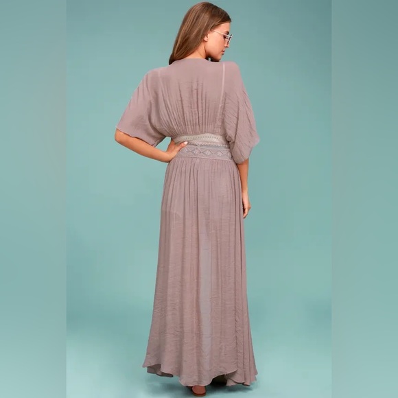 Lulus Carried Away Mauve Embroidered Maxi Top Cadigan Coverup NWT - Picture 3 of 14